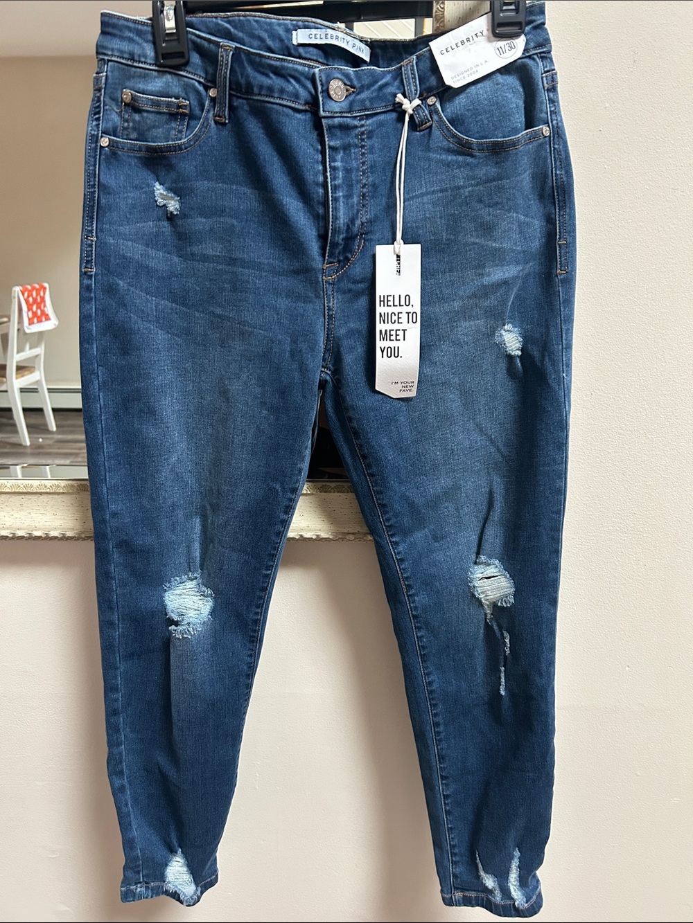 Celebrity Pink Dark Blue Ripped Ankle Skinny Jeans crop